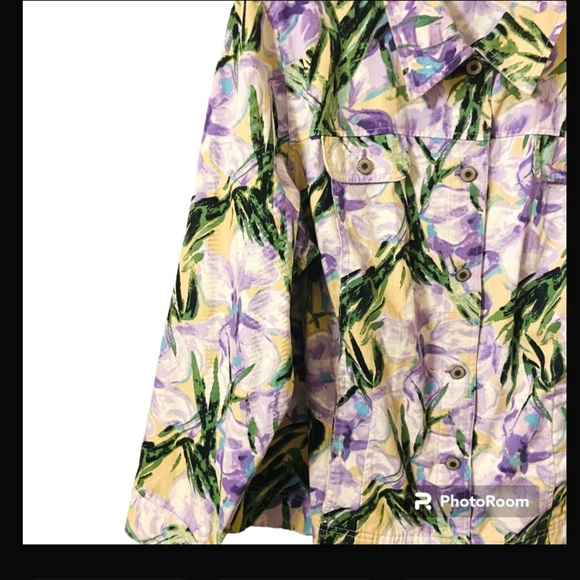 JM Collection Plus Size 24W Cotton 100% Long Sleeves Button Up Abstract Jacket - Picture 3 of 8